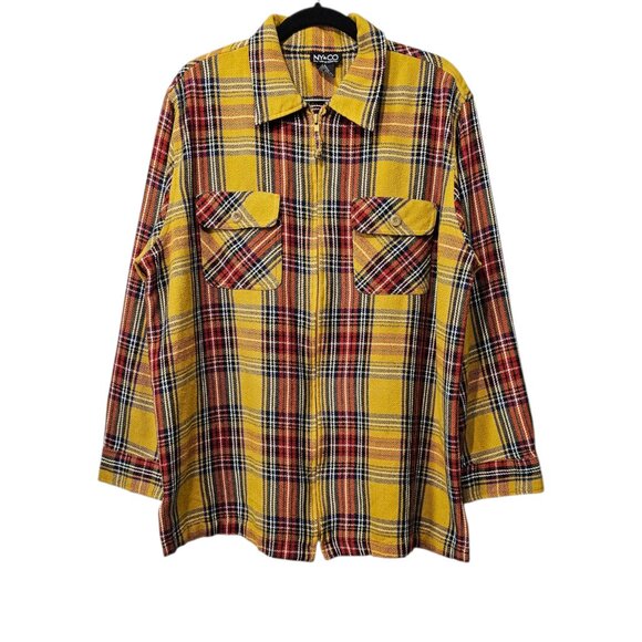 New York & Company Tops - New York & CO Plaid Full Front Zip Long Sleeve Shacket Shirt